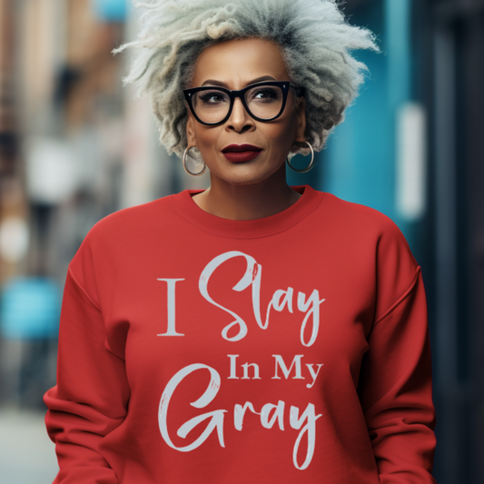 "Slay In Gray" Unisex Sweatshirt (Red)