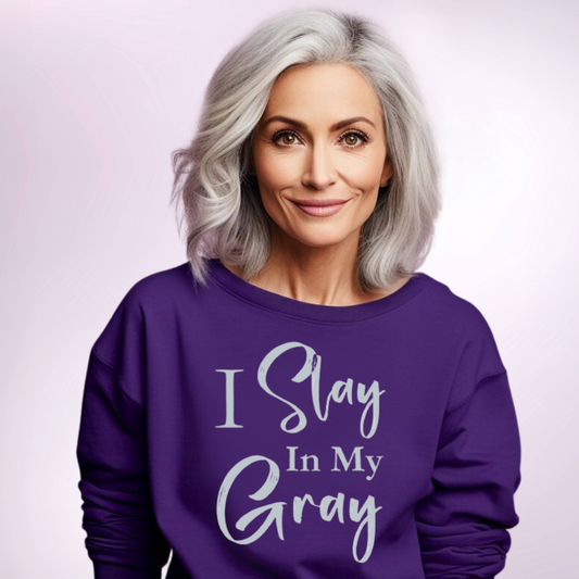 "Slay In Gray" Unisex Sweatshirt (Purple)