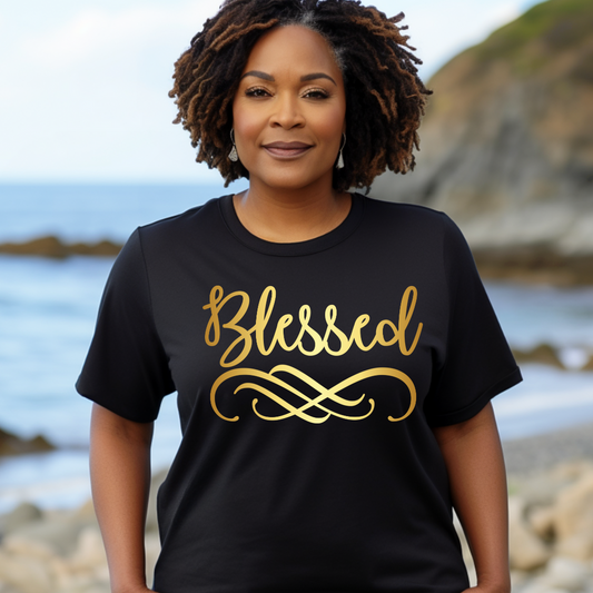 "BLESSED" Unisex T-Shirt (Black w/ Sparkling Gold)